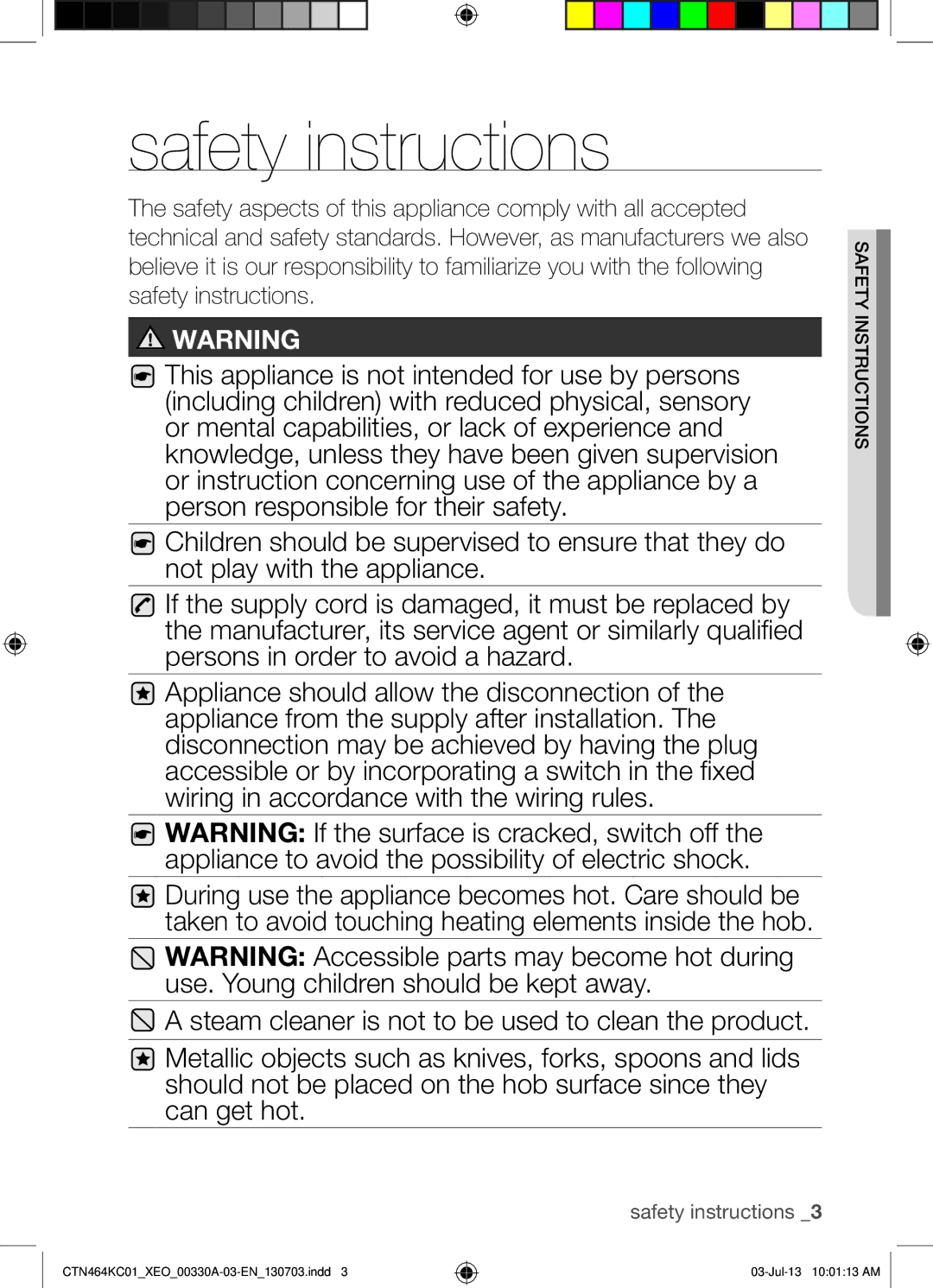 Samsung CTN464KC01/BOL, CTN464KC01/XEO, CTN464NC01/XEO manual Safety instructions, Instructionssafety 