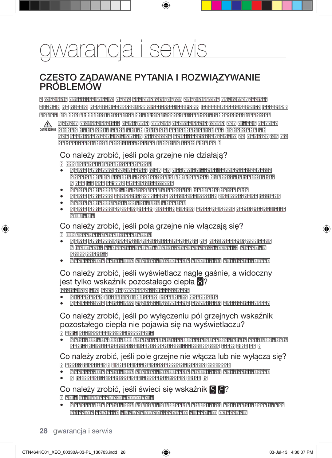 Samsung CTN464NC01/XEO, CTN464KC01/XEO manual Gwarancja i serwis, Często Zadawane Pytania I Rozwiązywanie Problemów 