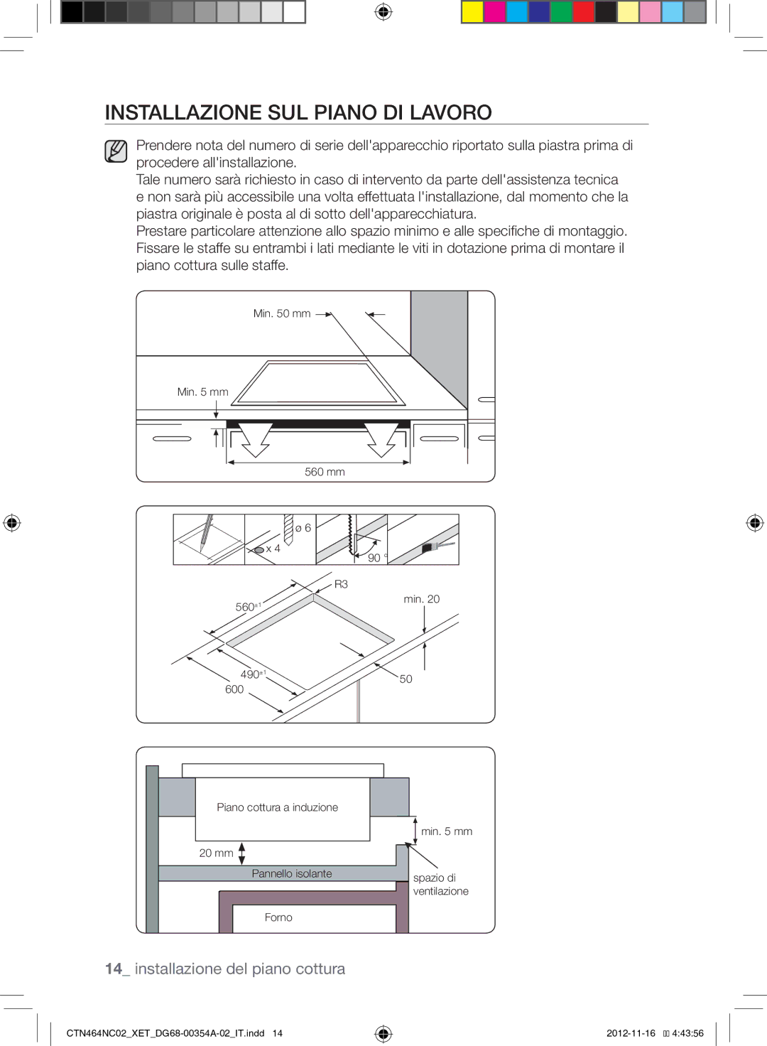 Samsung CTN464KC02/XET manual Installazione SUL Piano DI Lavoro 