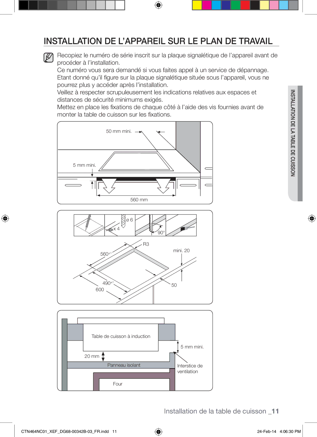 Samsung CTN464NC01/XEF manual Installation DE L’APPAREIL SUR LE Plan DE Travail 