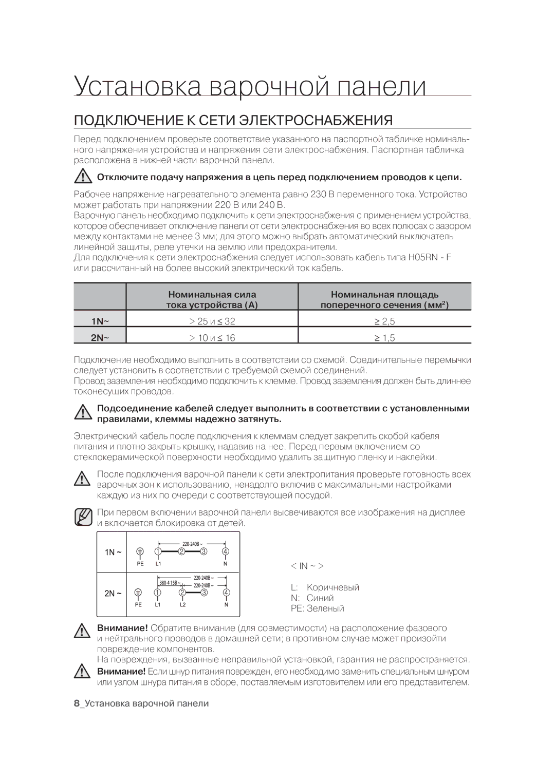 Samsung CTR164N027/BWT manual Подключение К Сети Электроснабжения 