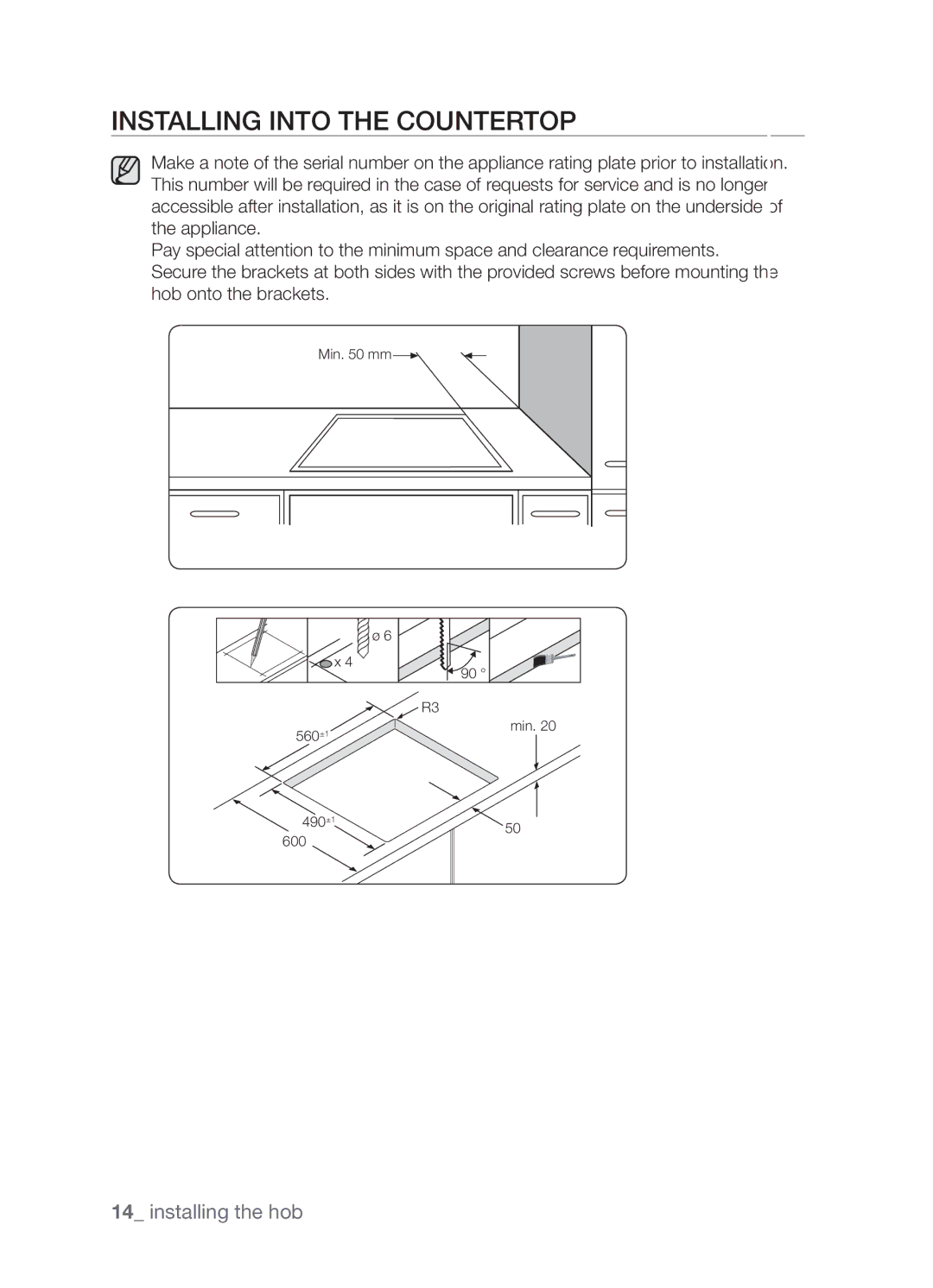 Samsung CTR164NB01/BOL manual Installing into the countertop 