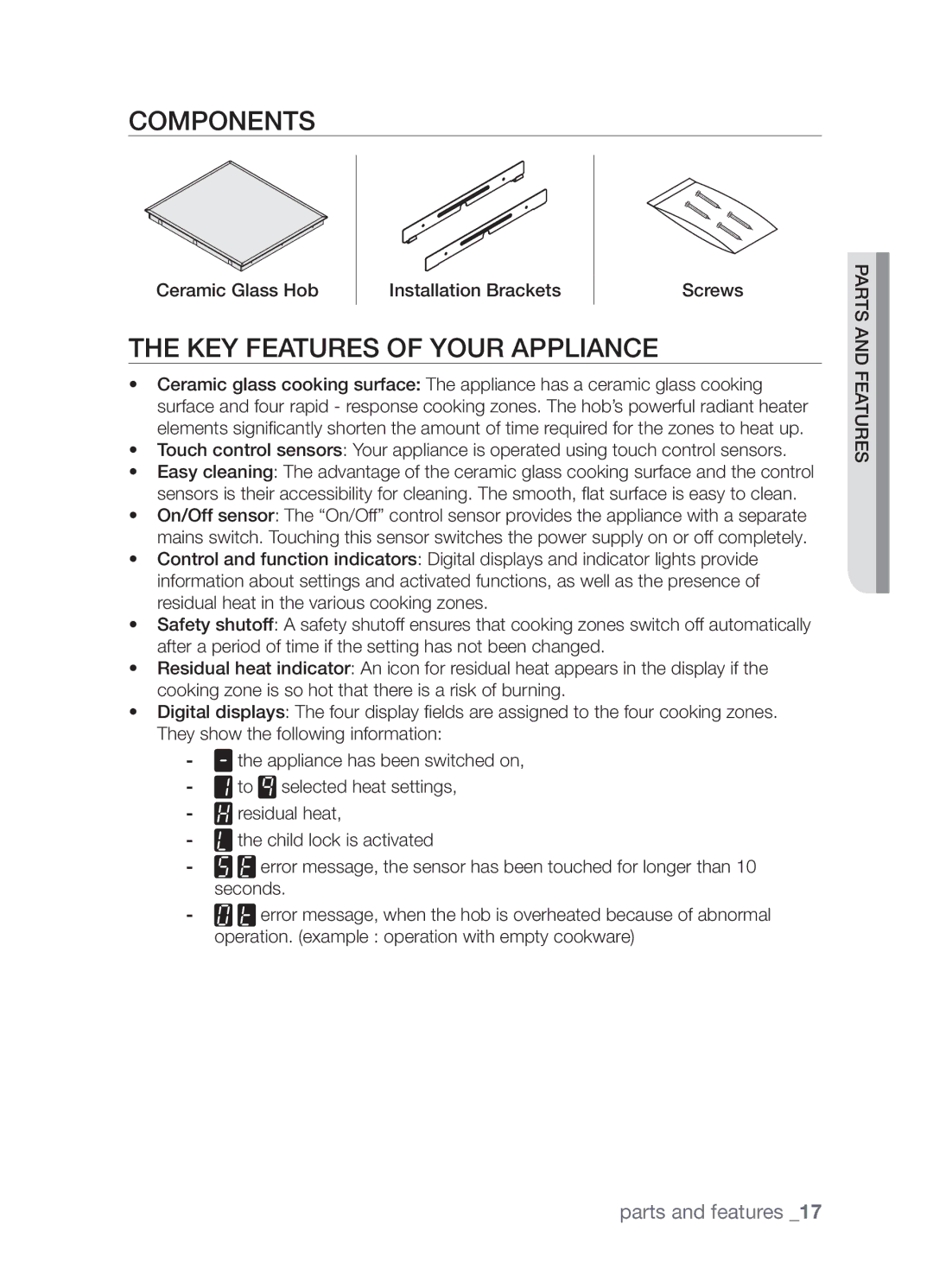 Samsung CTR164NB01/BOL manual Components, Key features of your appliance 