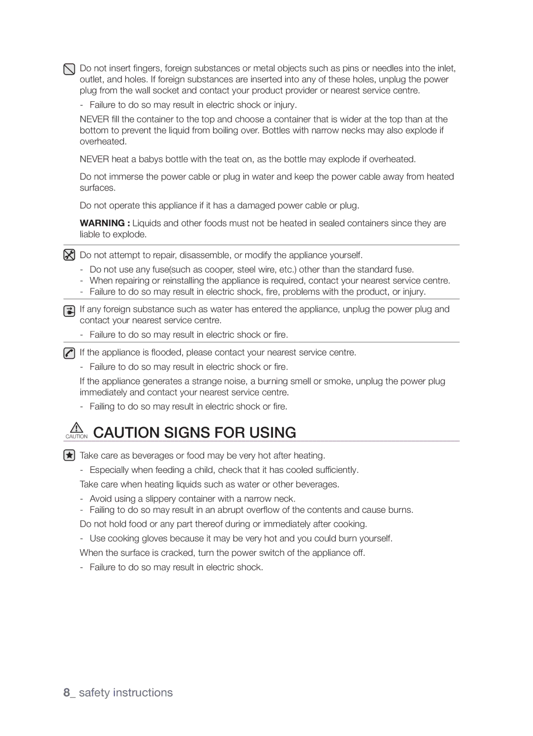 Samsung CTR164NB01/BOL manual Failure to do so may result in electric shock 