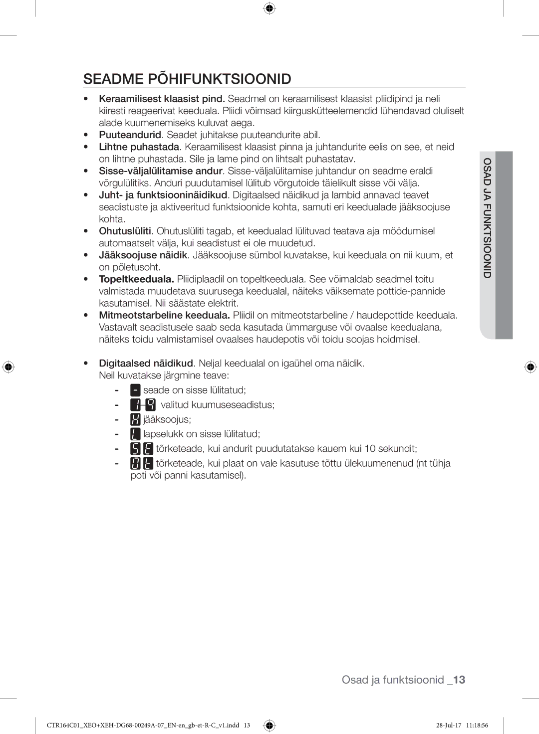 Samsung CTR164NC01/XEO manual Seadme Põhifunktsioonid 