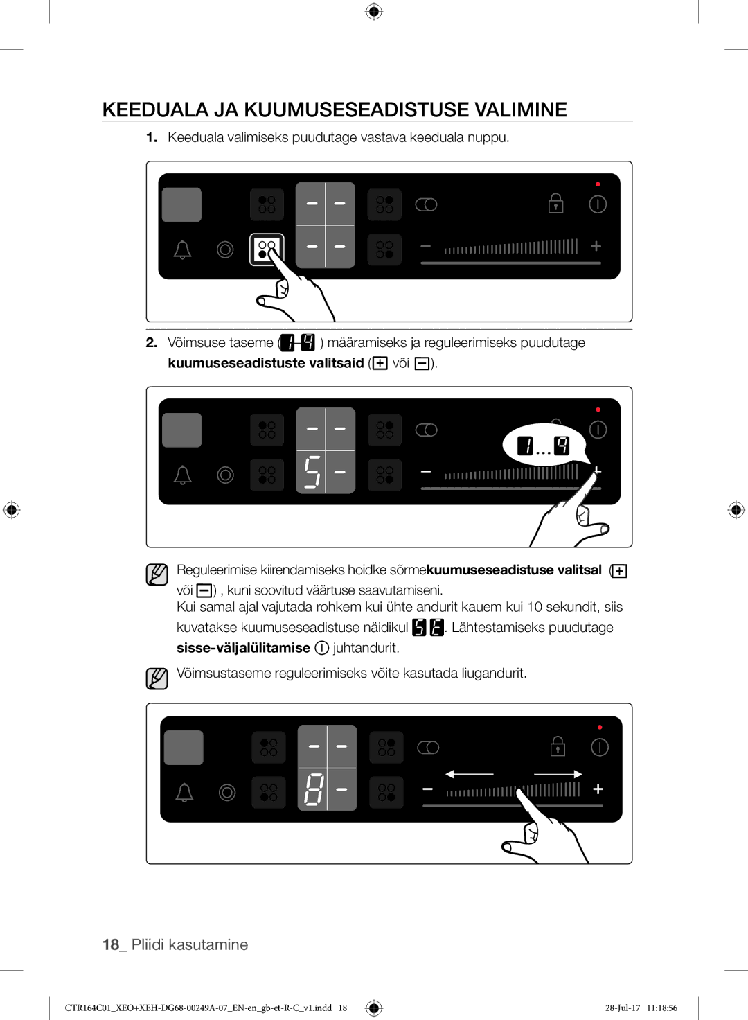 Samsung CTR164NC01/XEO manual Keeduala JA Kuumuseseadistuse Valimine 