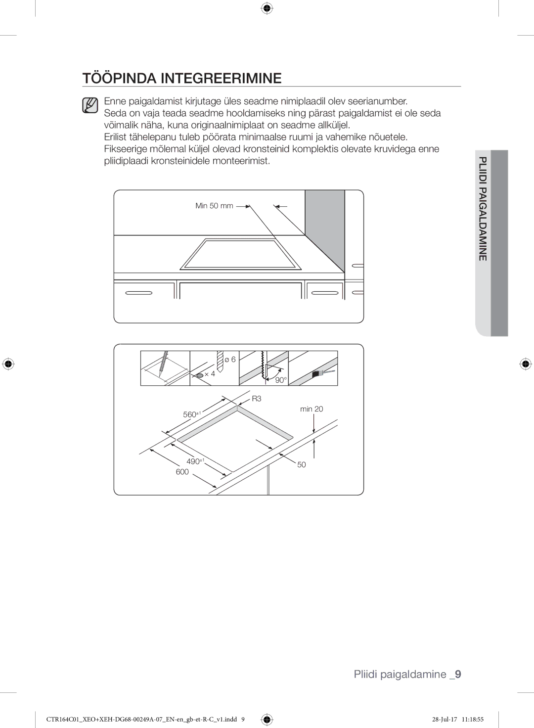 Samsung CTR164NC01/XEO manual Tööpinda Integreerimine 