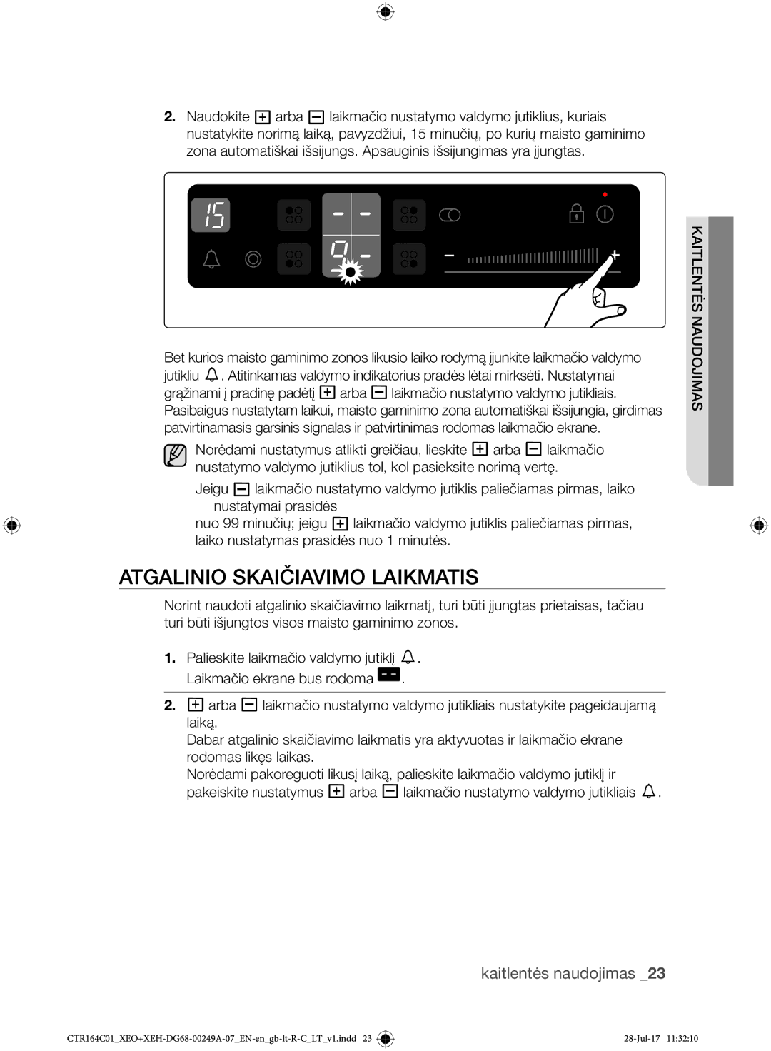 Samsung CTR164NC01/XEO manual Atgalinio Skaičiavimo Laikmatis 