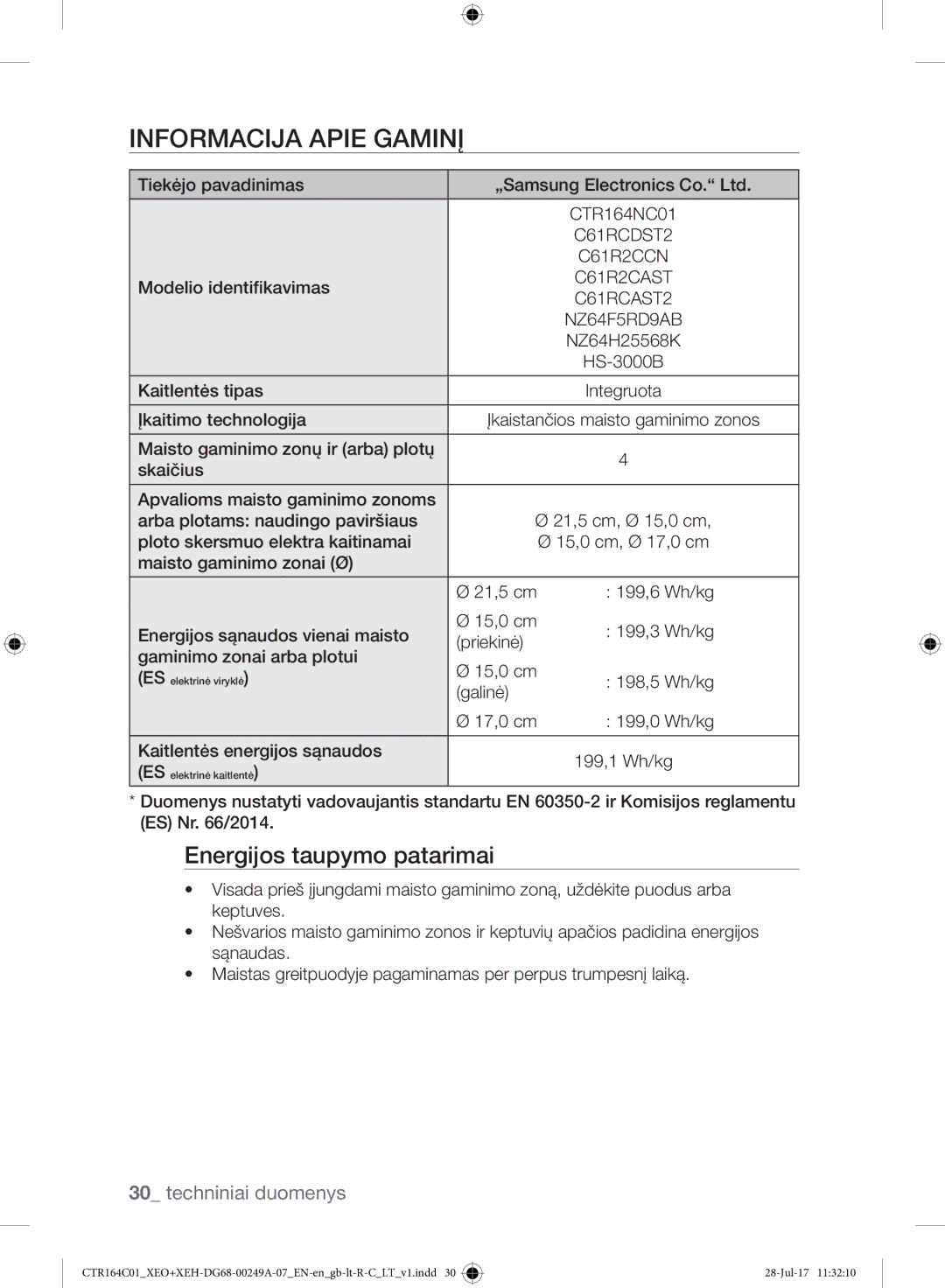 Samsung CTR164NC01/XEO manual Informacija Apie Gaminį 