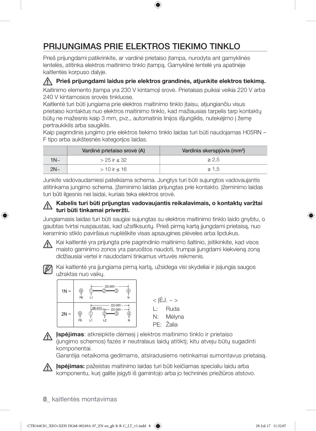 Samsung CTR164NC01/XEO manual Prijungimas Prie Elektros Tiekimo Tinklo, Įėj. ~ 