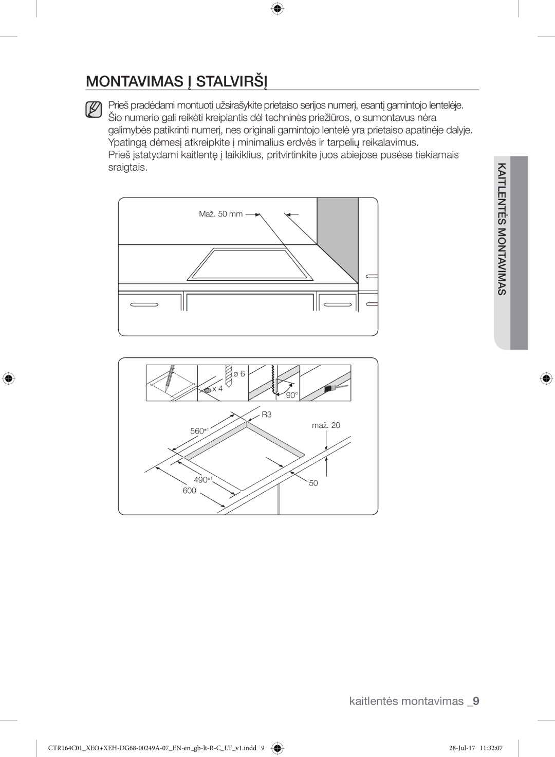 Samsung CTR164NC01/XEO manual Montavimas Į Stalviršį 