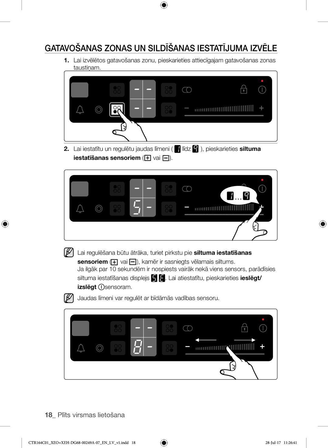 Samsung CTR164NC01/XEO manual Gatavošanas Zonas UN Sildīšanas Iestatījuma Izvēle 