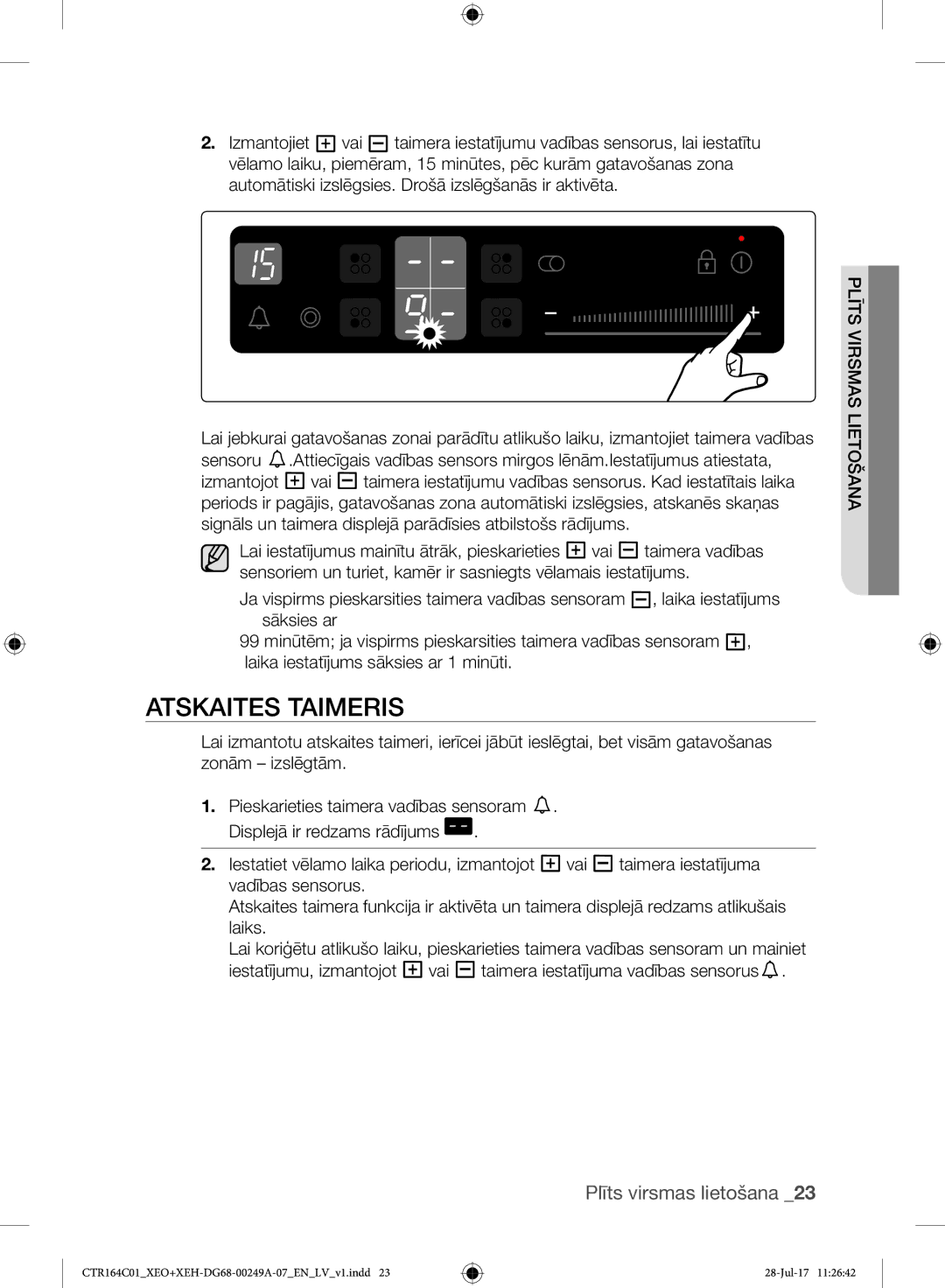 Samsung CTR164NC01/XEO manual Atskaites Taimeris, Šana lieto virsmasPlīts 