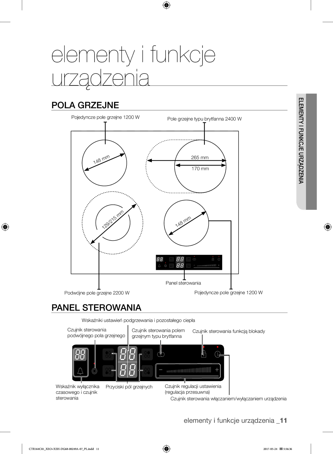 Samsung CTR164NC01/XEO manual Pola Grzejne, Panel Sterowania 