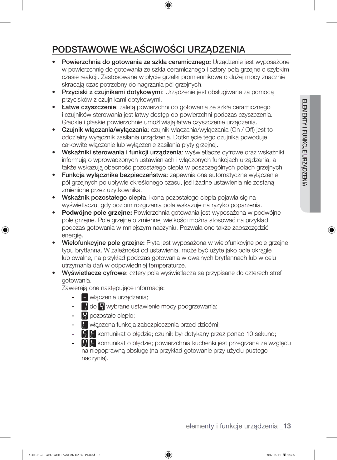 Samsung CTR164NC01/XEO manual Podstawowe Właściwości Urządzenia 