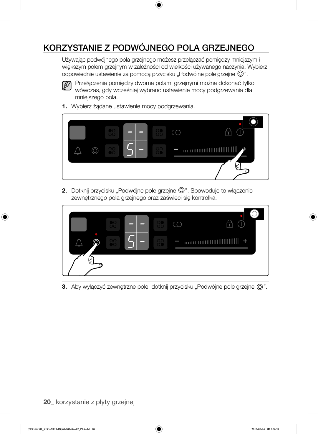 Samsung CTR164NC01/XEO manual Korzystanie Z Podwójnego Pola Grzejnego 