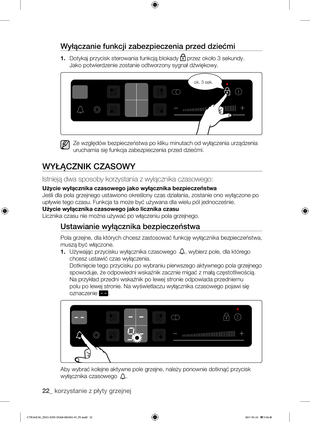 Samsung CTR164NC01/XEO manual Wyłącznik Czasowy, Wyłączanie funkcji zabezpieczenia przed dziećmi 