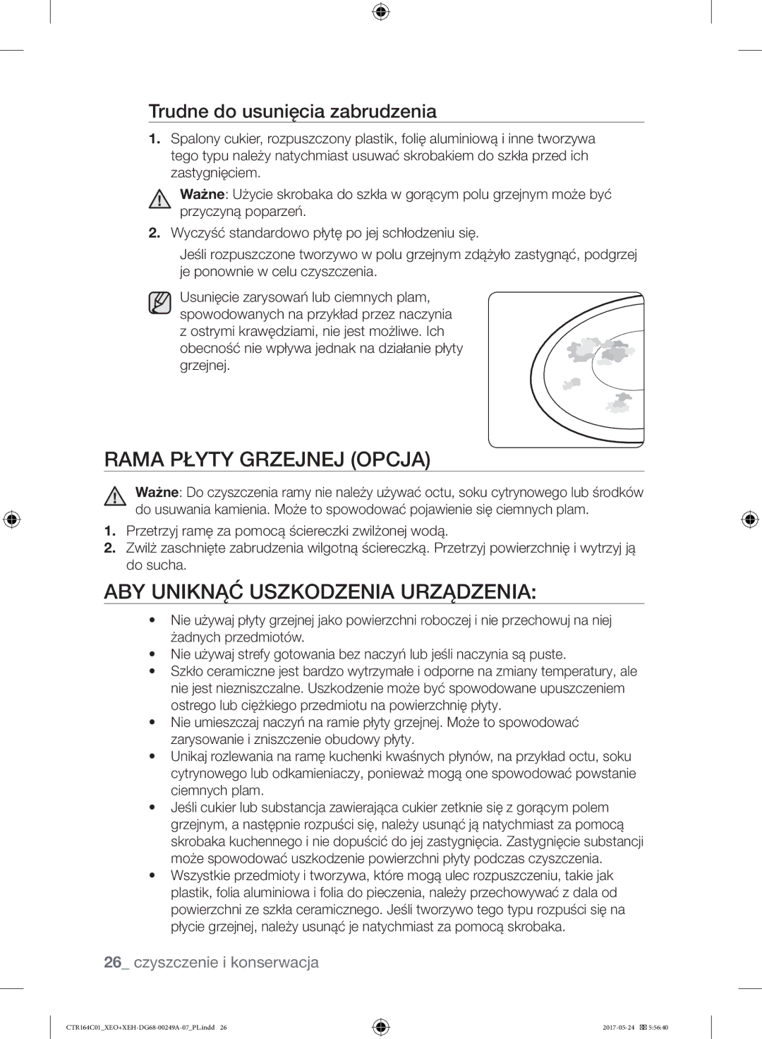 Samsung CTR164NC01/XEO Rama Płyty Grzejnej Opcja, ABY Uniknąć Uszkodzenia Urządzenia, Trudne do usunięcia zabrudzenia 