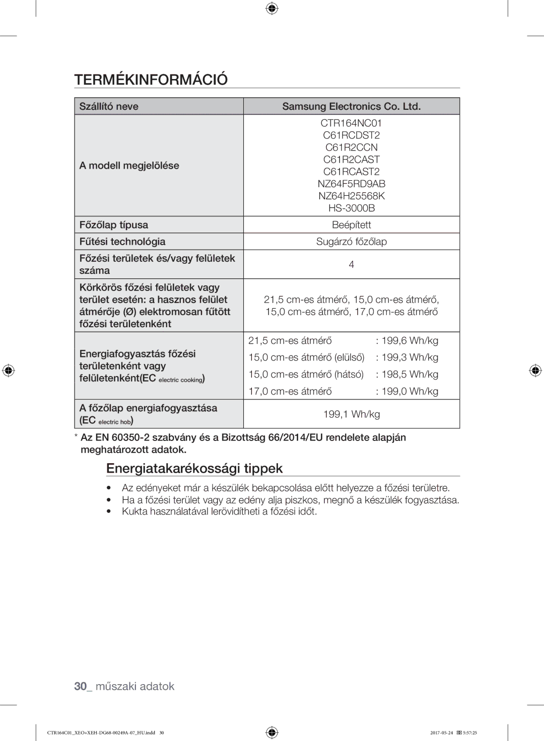 Samsung CTR164NC01/XEO manual Termékinformáció 