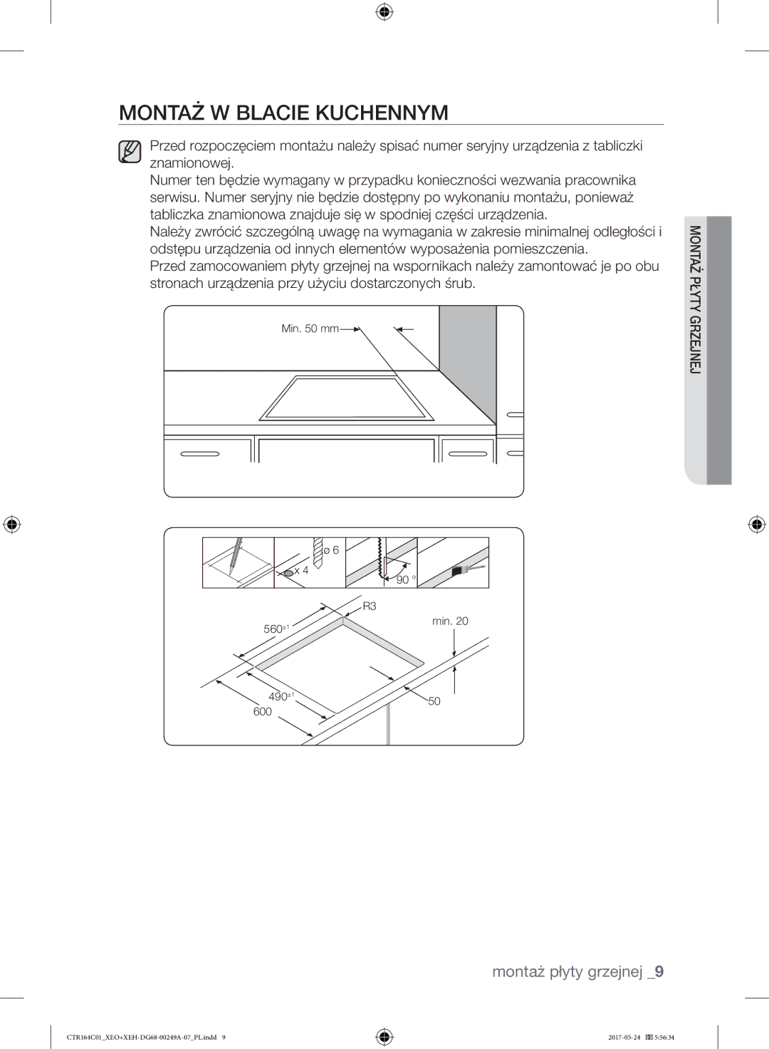 Samsung CTR164NC01/XEO manual Montaż W Blacie Kuchennym 