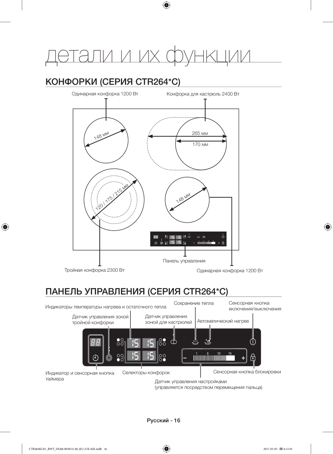 Samsung CTR264KC01/BWT, CTR264KB01/BWT manual Конфорки Серия CTR264*C, Панель Управления Серия CTR264*C 