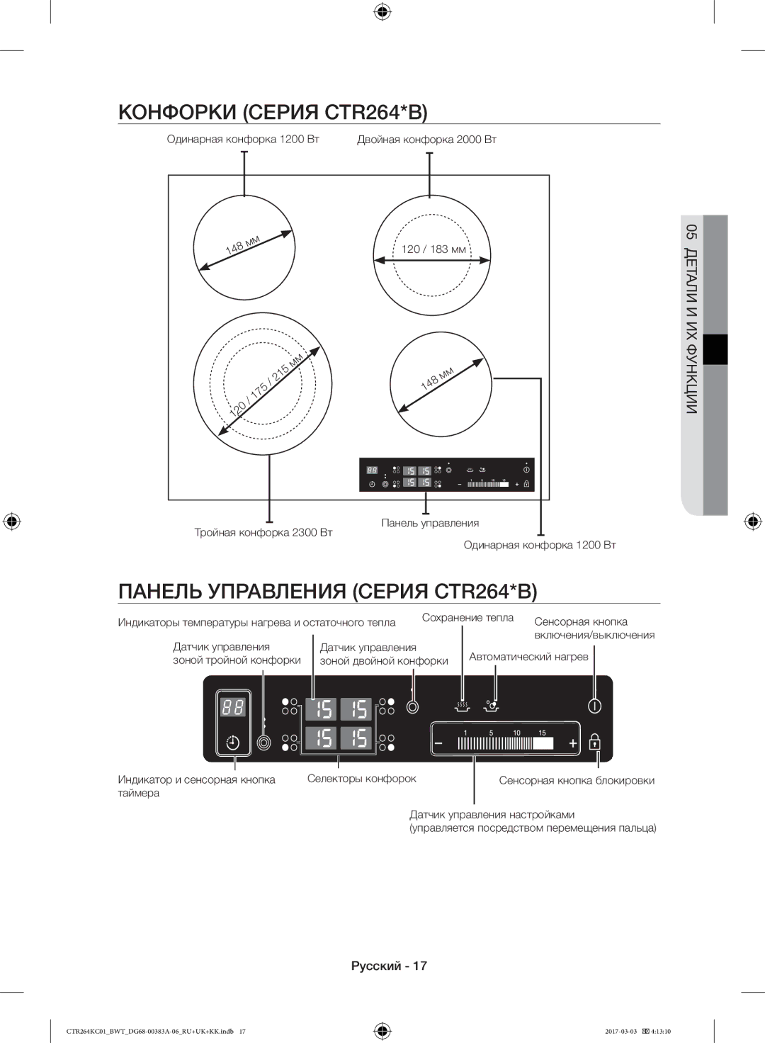 Samsung CTR264KB01/BWT, CTR264KC01/BWT manual Конфорки Серия CTR264*B, Панель Управления Серия CTR264*B 