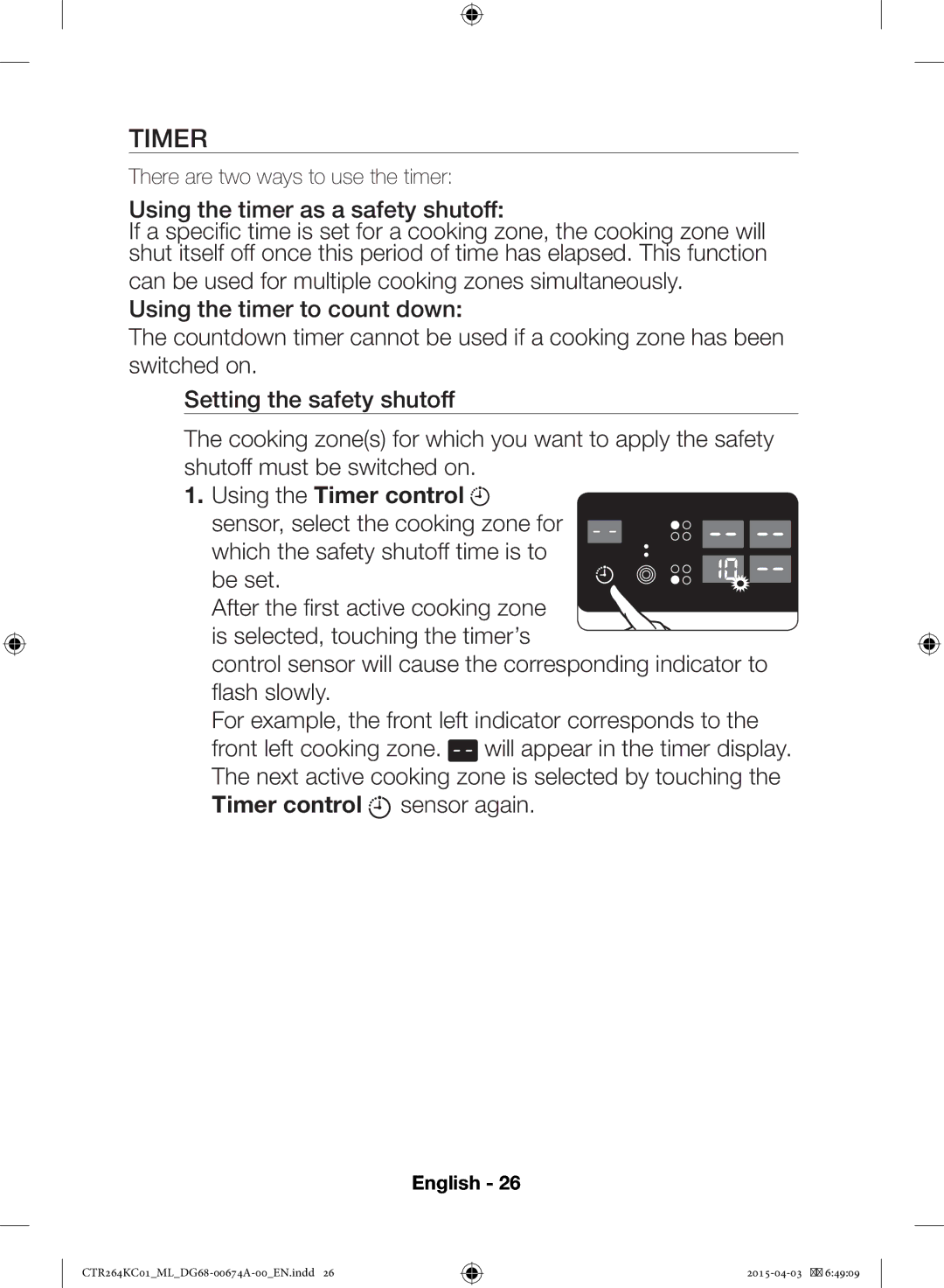 Samsung CTR264KC01/ML manual Using the Timer control, Timer control sensor again 