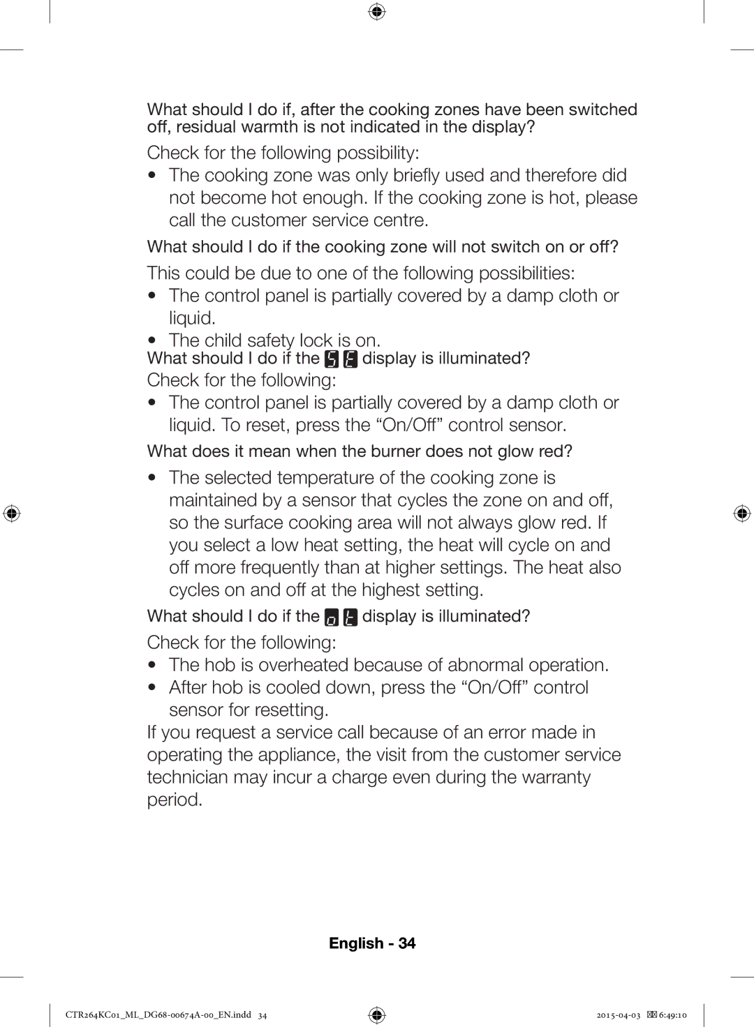 Samsung CTR264KC01/ML manual What does it mean when the burner does not glow red? 