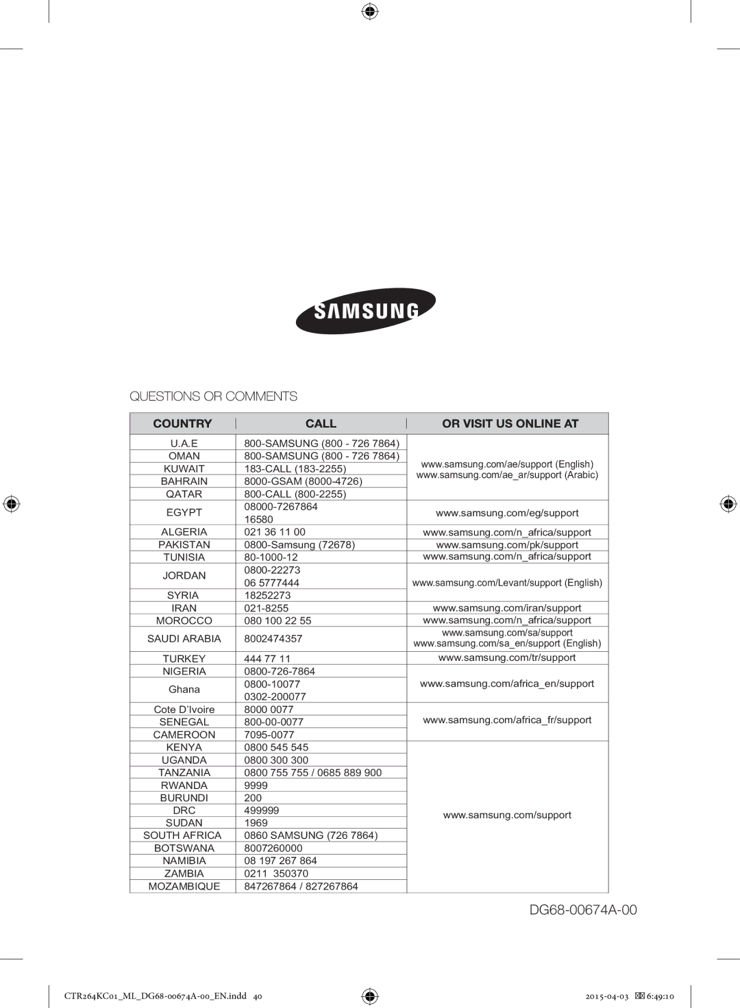 Samsung CTR264KC01/ML manual DG68-00674A-00 