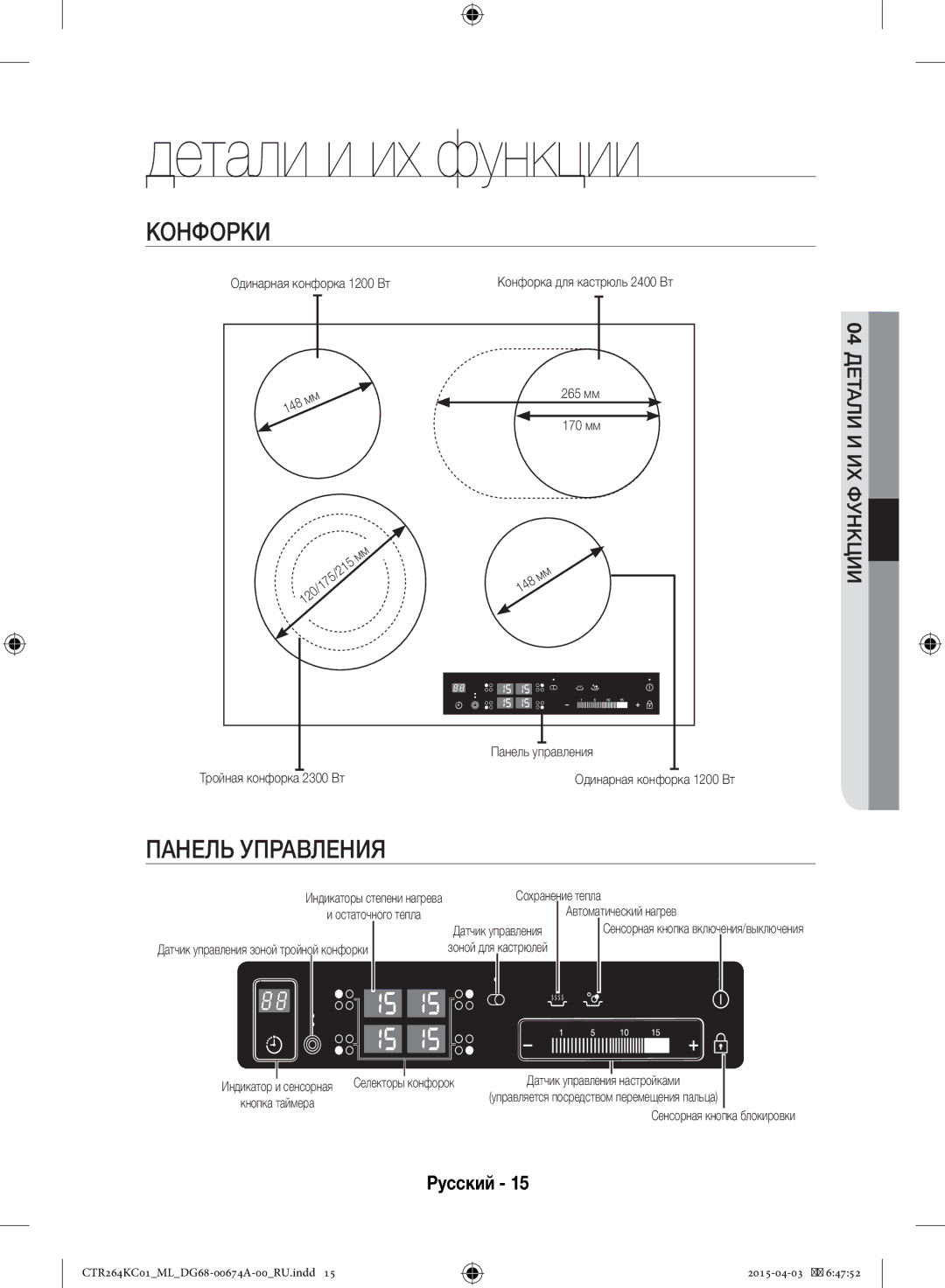 Samsung CTR264KC01/ML manual Конфорки, Панель Управления 