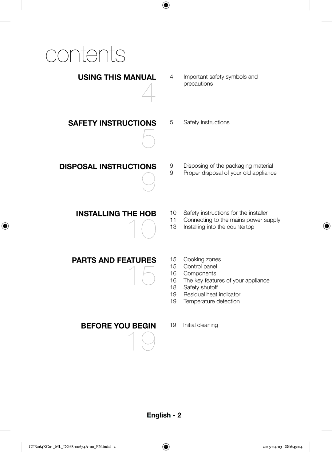 Samsung CTR264KC01/ML manual Contents 