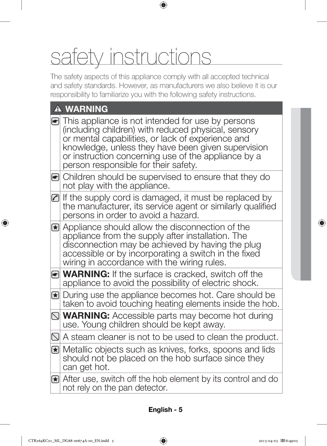 Samsung CTR264KC01/ML manual Safety instructions 