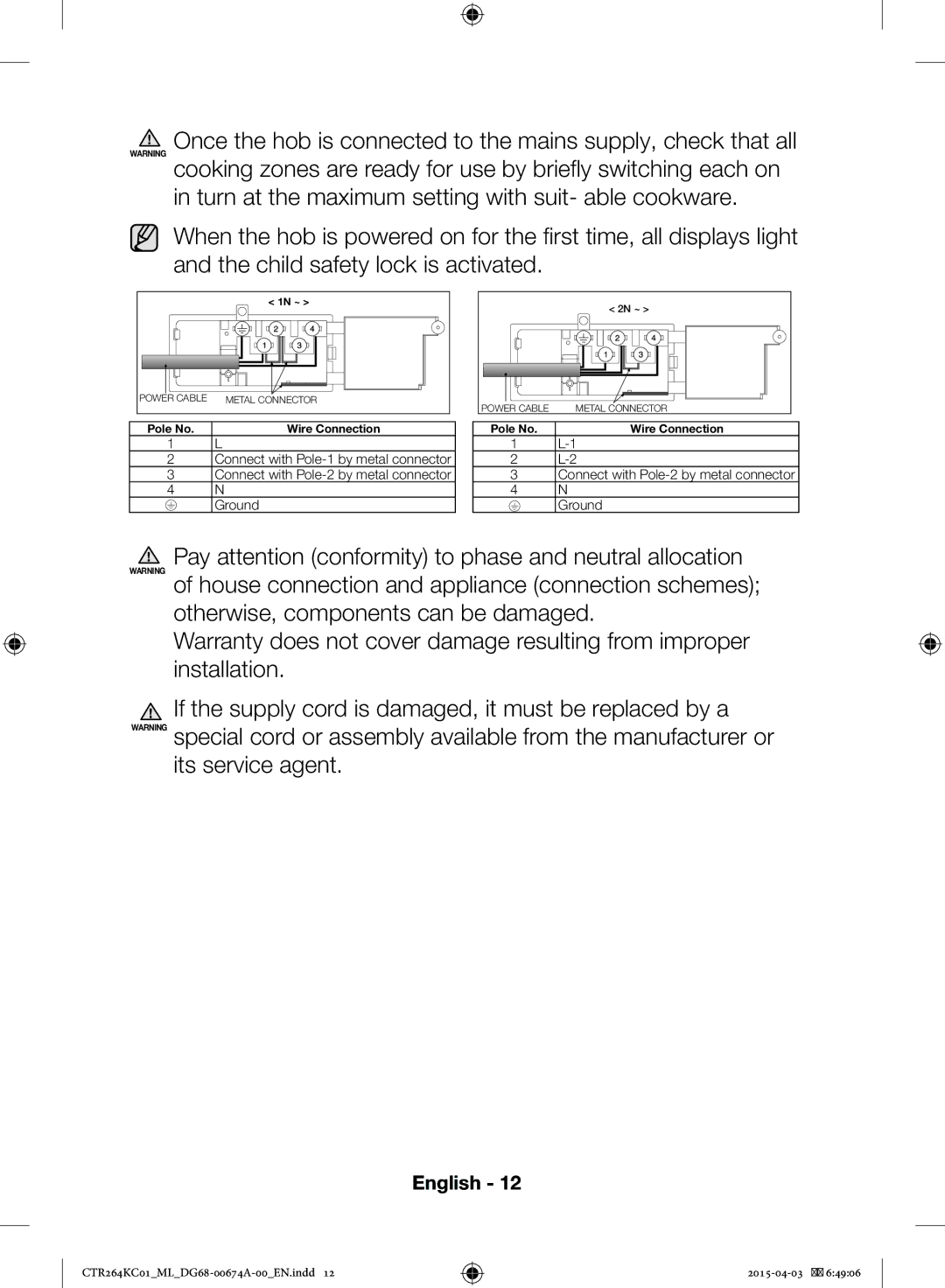 Samsung CTR264KC01/ML manual Connect with Pole-2 by metal connector Ground 