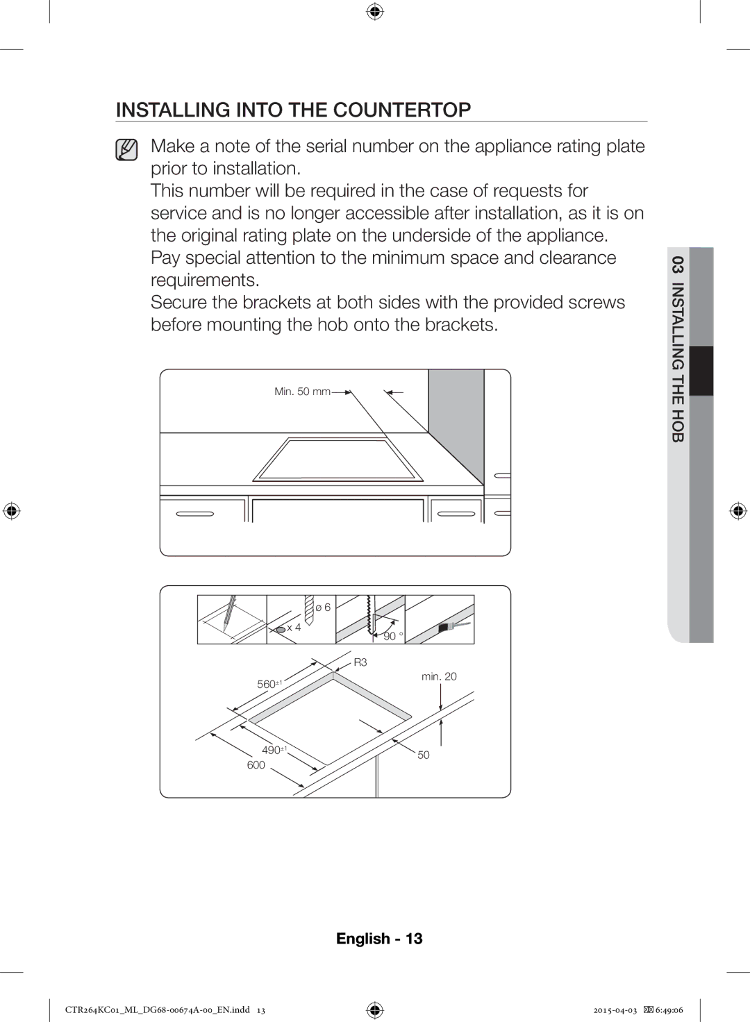 Samsung CTR264KC01/ML manual Installing Into the Countertop 