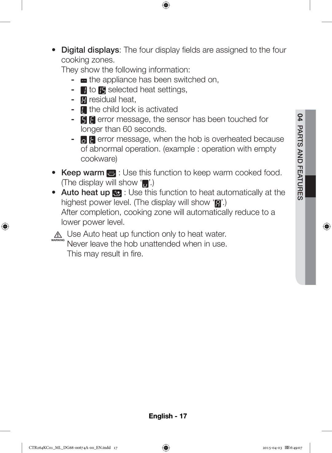 Samsung CTR264KC01/ML manual 04PARTS and Features 