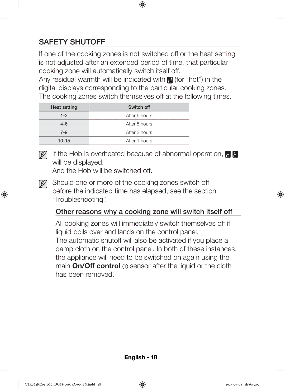 Samsung CTR264KC01/ML manual Safety Shutoff 