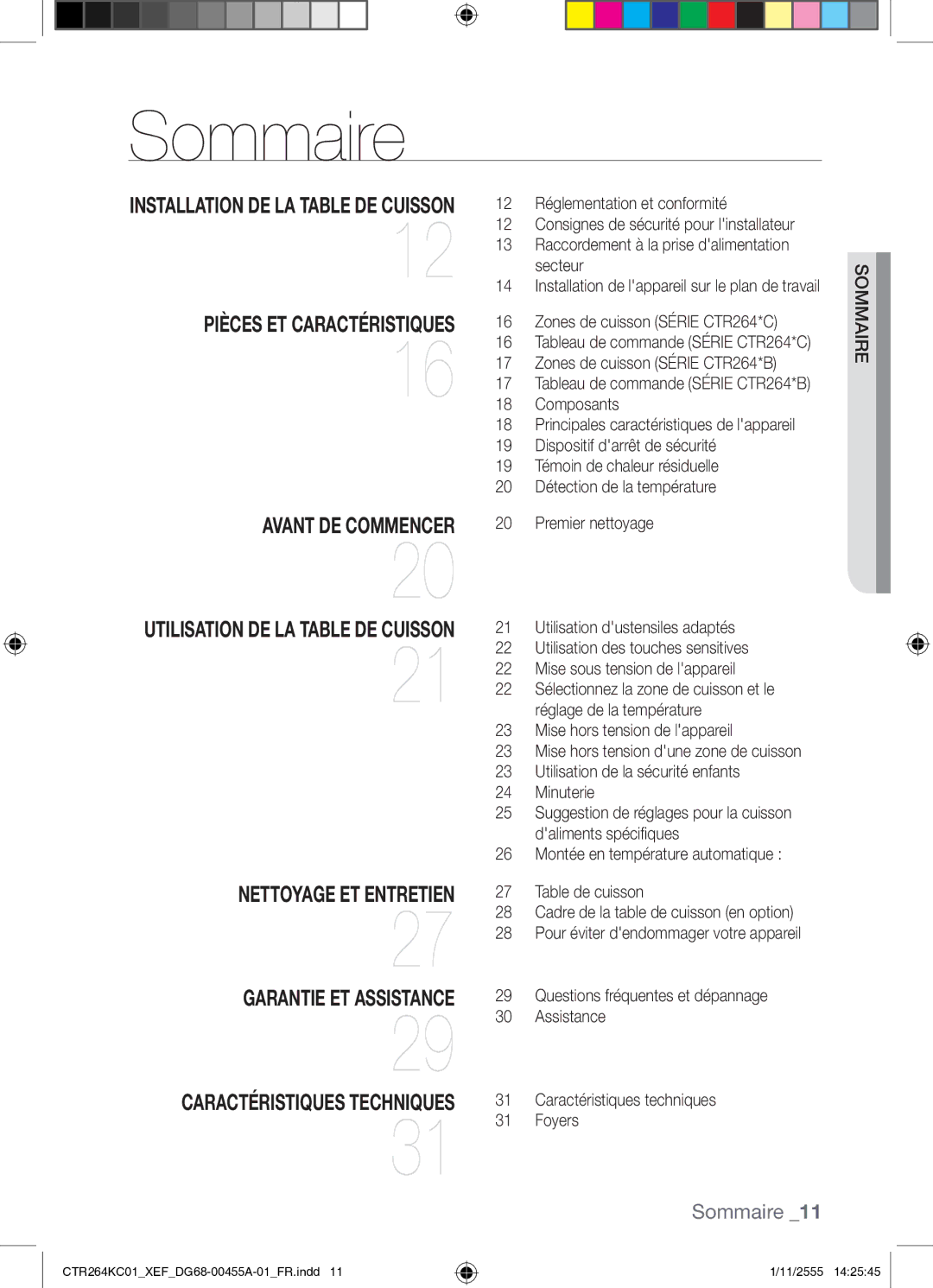 Samsung CTR264KC01/XEF manual Sommaire, Ir mmaSo 