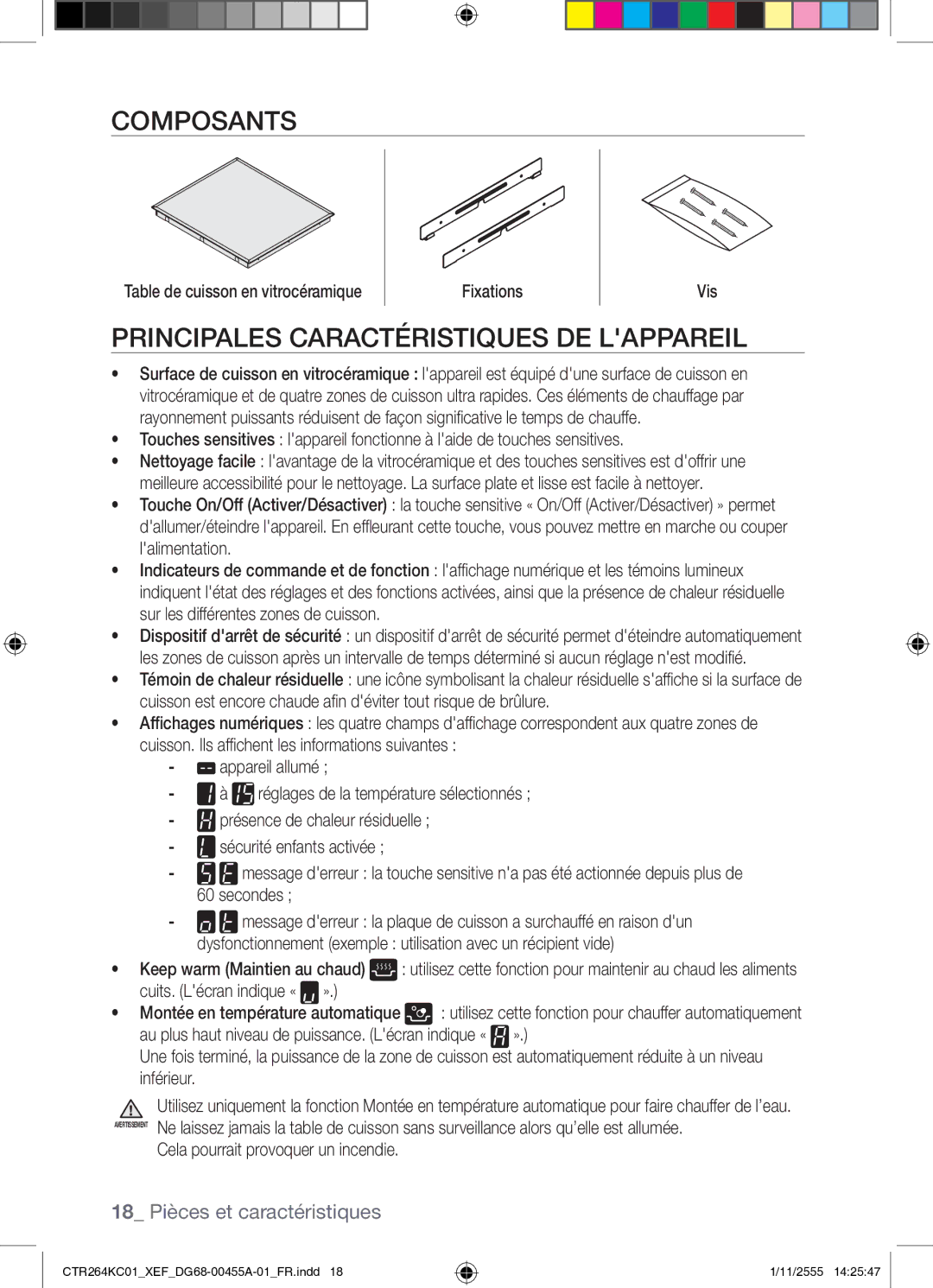 Samsung CTR264KC01/XEF manual Composants, Principales Caractéristiques DE Lappareil 