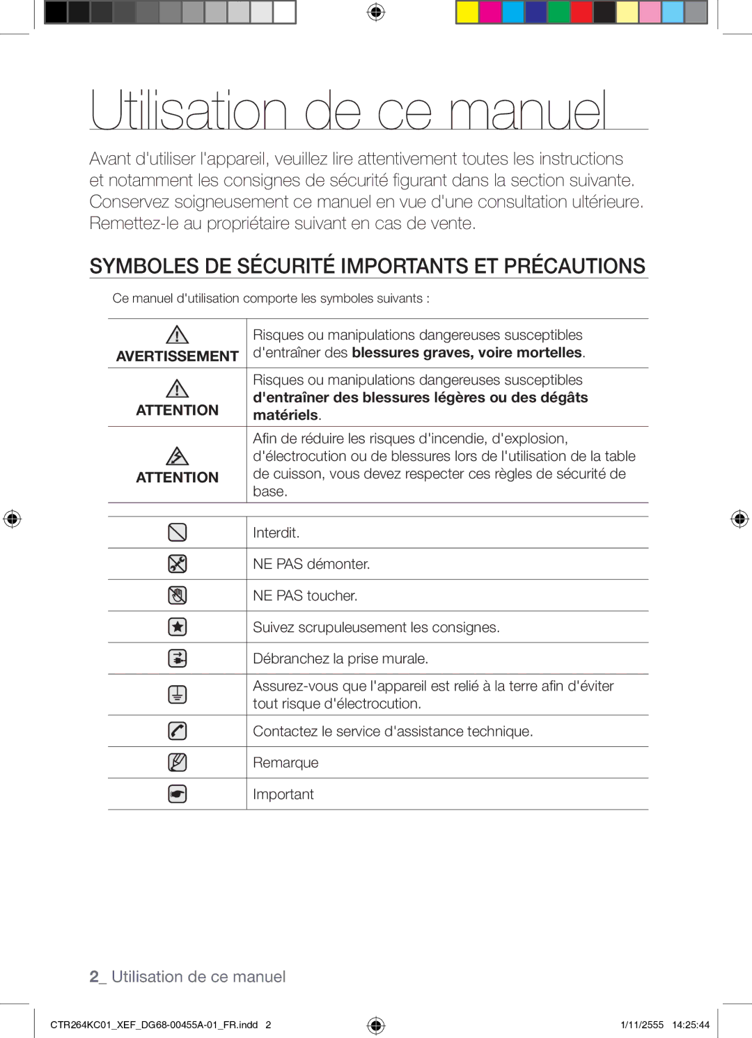 Samsung CTR264KC01/XEF manual Utilisation de ce manuel, Symboles DE Sécurité Importants ET Précautions, Matériels 