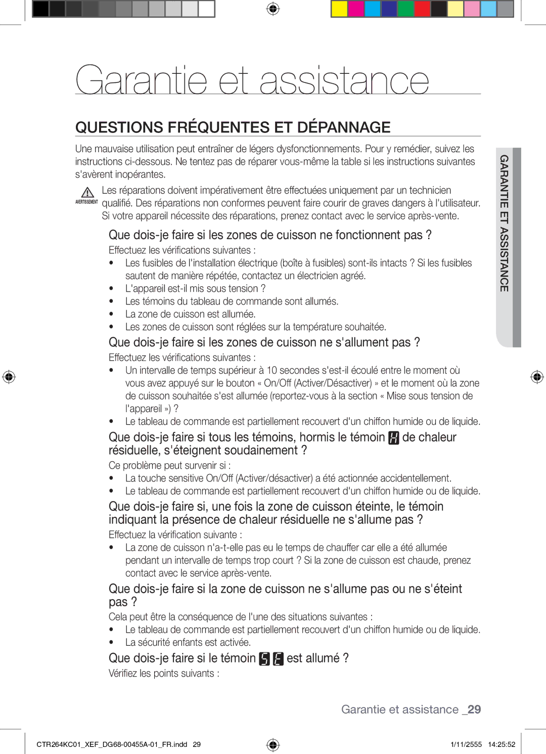 Samsung CTR264KC01/XEF manual Garantie et assistance, Questions Fréquentes ET Dépannage 