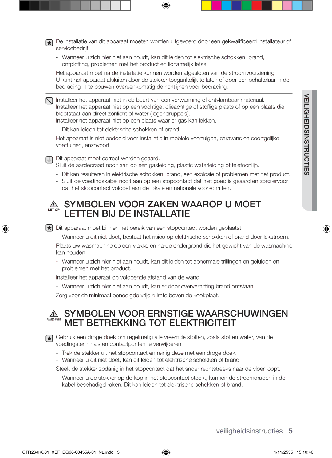 Samsung CTR264KC01/XEF manual Veiligheidsinstructies 