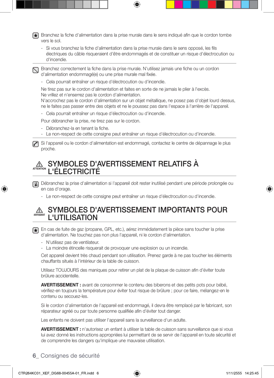 Samsung CTR264KC01/XEF Symboles Davertissement Relatifs À Attention Lélectricité, Symboles Davertissement Importants Pour 