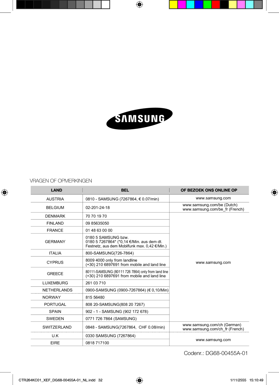 Samsung CTR264KC01/XEF manual Codenr. DG68-00455A-01 