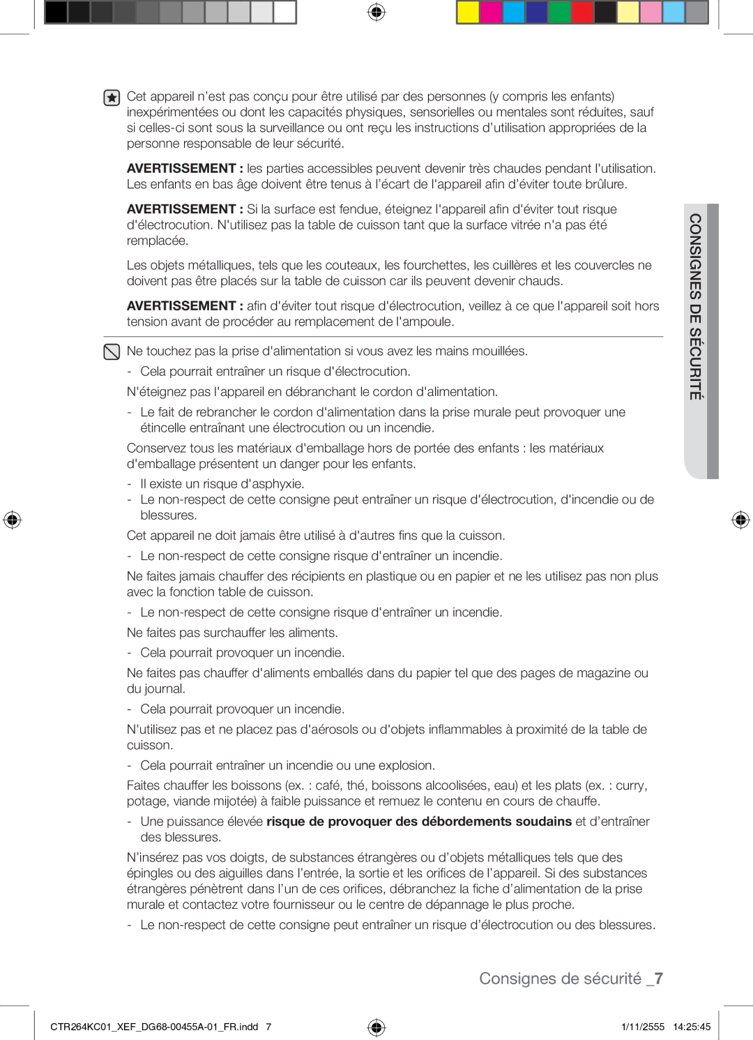 Samsung CTR264KC01/XEF manual Consignes de sécurité 