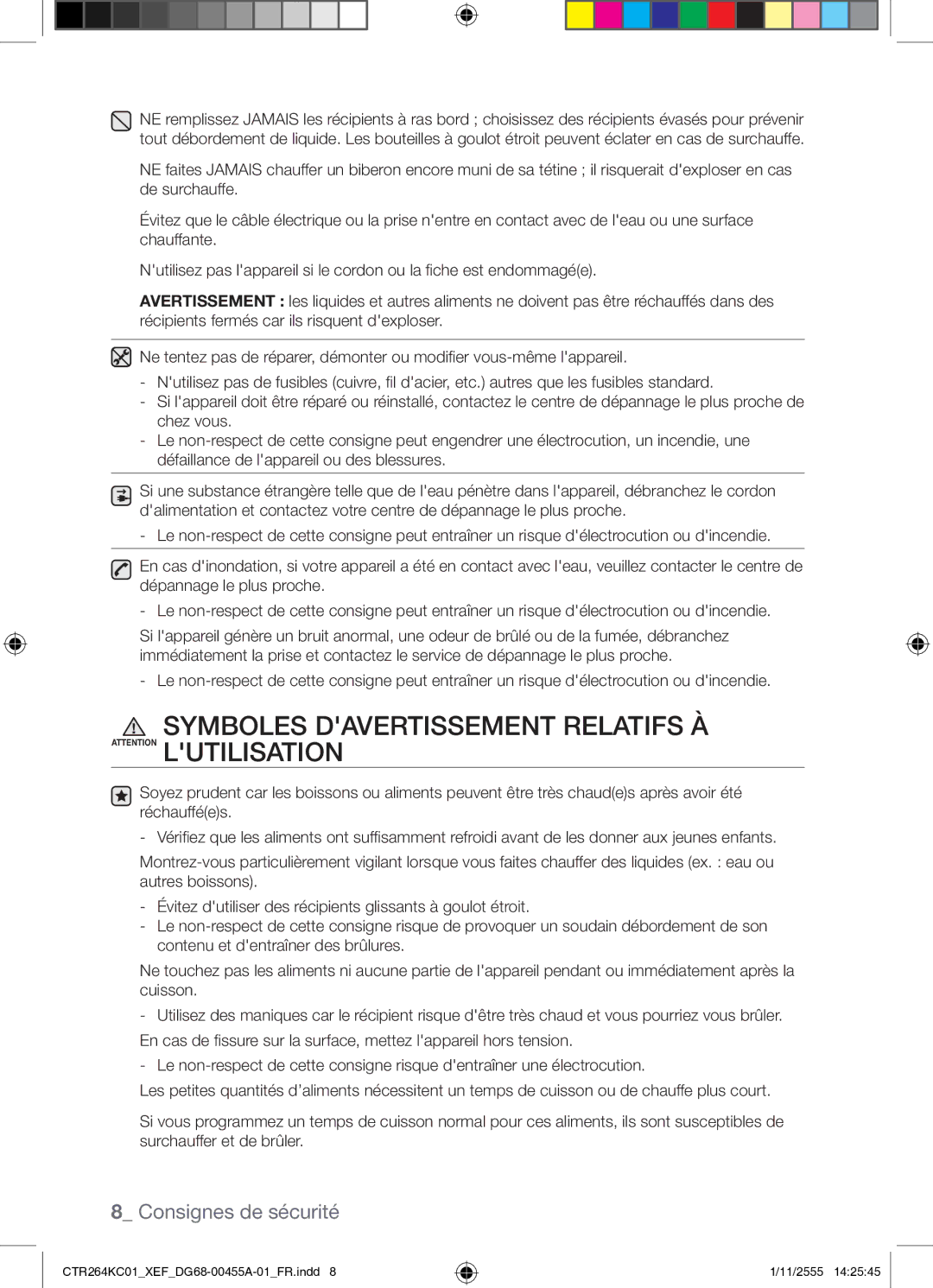 Samsung CTR264KC01/XEF manual Symboles Davertissement Relatifs À Attention Lutilisation 