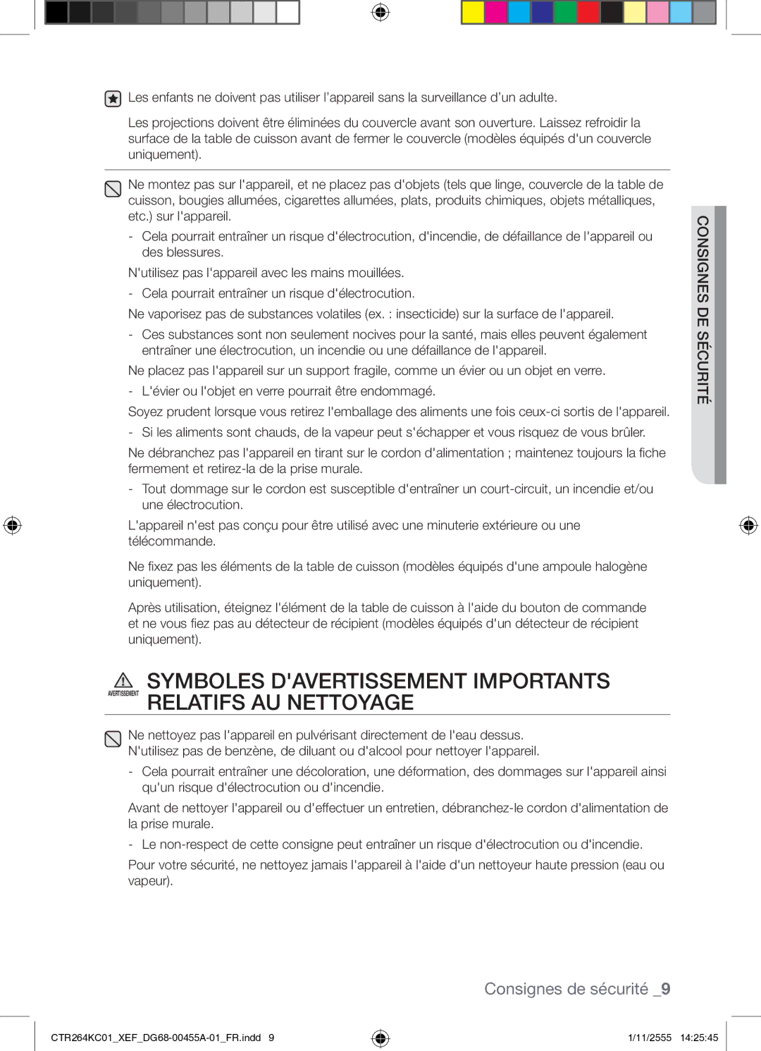 Samsung CTR264KC01/XEF manual Consignes de sécurité 