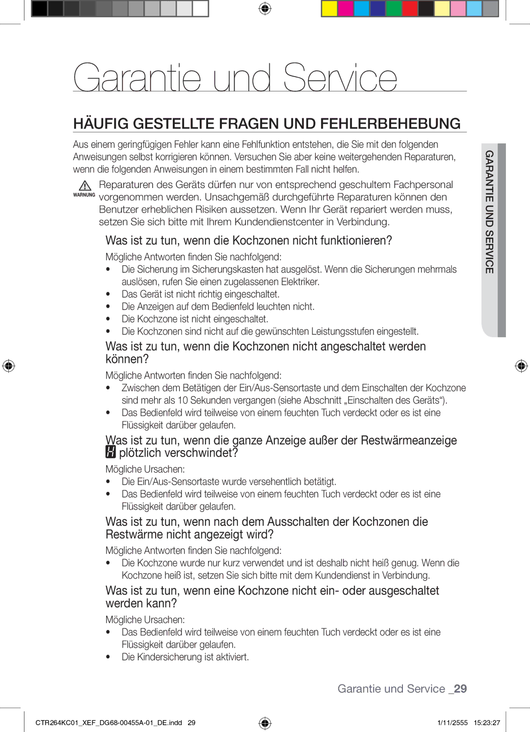 Samsung CTR264KC01/XEF manual Garantie und Service, Häufig Gestellte Fragen UND Fehlerbehebung 