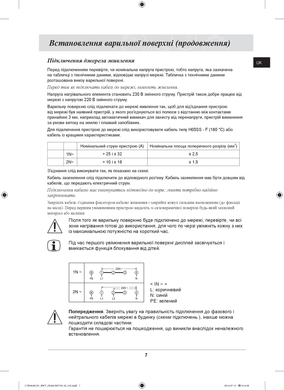 Samsung CTR364EC01/BWT manual Встановлення варильної поверхні продовження, Підключення джерела живлення 