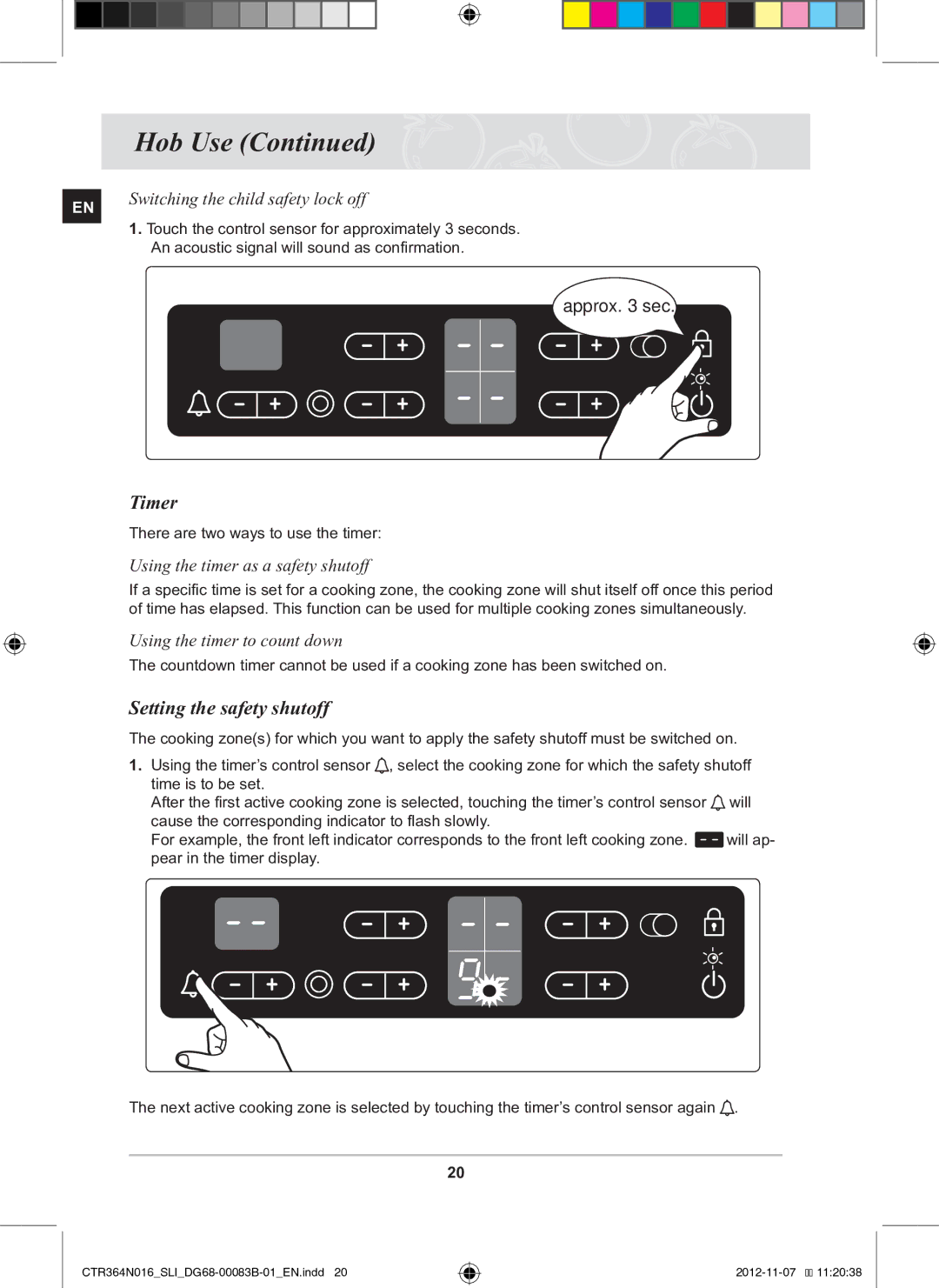 Samsung CTR364N016/SLI manual Timer, Setting the safety shutoff, Using the timer as a safety shutoff 