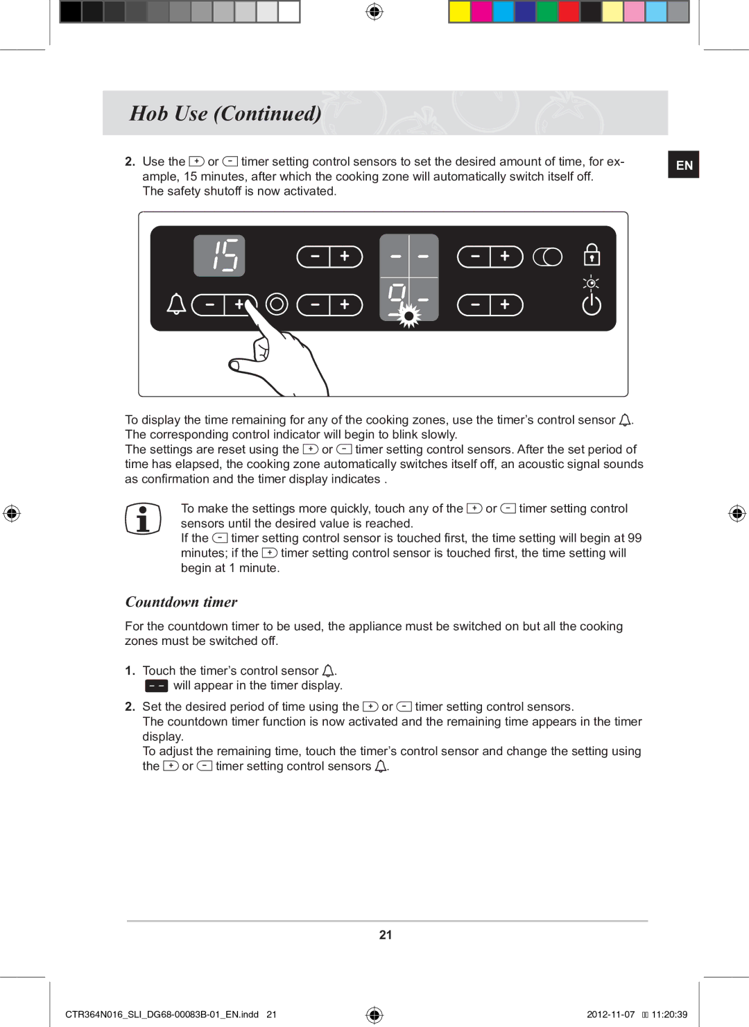 Samsung CTR364N016/SLI manual Countdown timer 